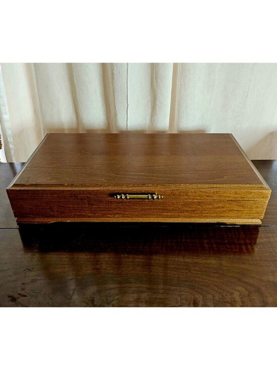 Oneida Other - Wood Flatware Silverware Chest 23" brown fabric lined box vtg 90s holder keeper